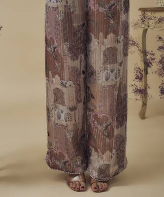 Printed lurex chiffon, crystal detailed top and pant along with embroidered net dupatta 4