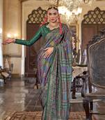 green poly viscose silk floral pashmina saree