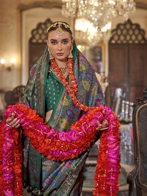 green poly viscose silk floral pashmina saree 2