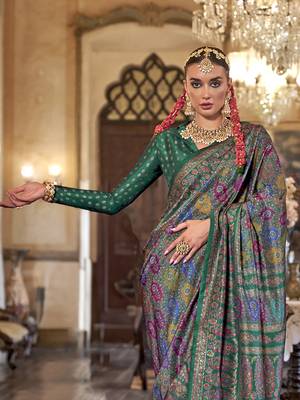green poly viscose silk floral pashmina saree 3