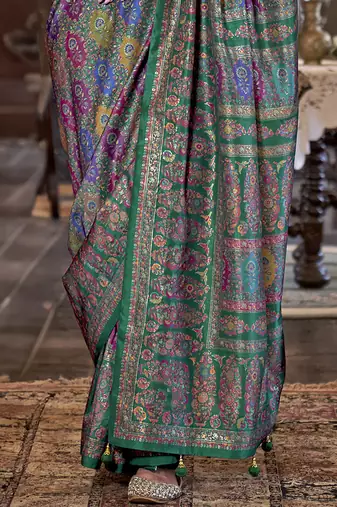 green poly viscose silk floral pashmina saree