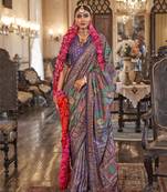 dark purple poly viscose silk floral pashmina saree