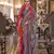 dark purple poly viscose silk floral pashmina saree