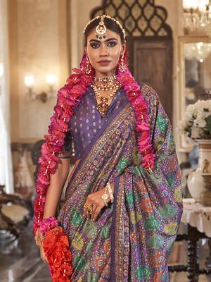 dark purple poly viscose silk floral pashmina saree 3