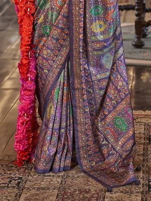dark purple poly viscose silk floral pashmina saree 4