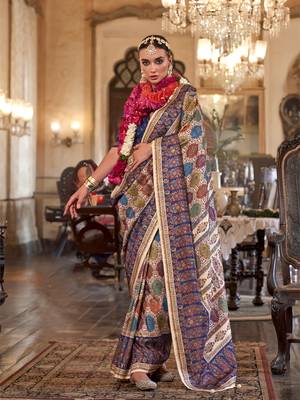 beige poly viscose silk floral pashmina saree 1