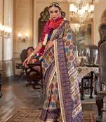 beige poly viscose silk floral pashmina saree