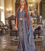 blue poly viscose silk floral pashmina saree