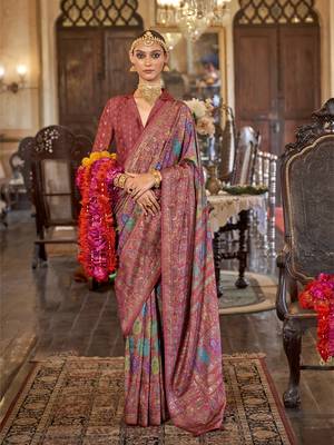 maroon poly viscose silk floral pashmina saree 1