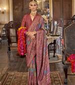 maroon poly viscose silk floral pashmina saree