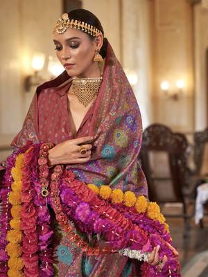 maroon poly viscose silk floral pashmina saree 2