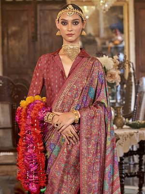 maroon poly viscose silk floral pashmina saree 3