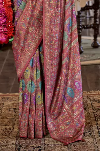 maroon poly viscose silk floral pashmina saree