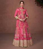 Pink embroidered organza anarkali salwar suit
