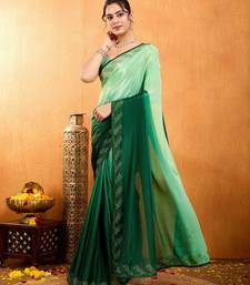 green chiffon swaroski work work saree with unstitched blouse piece