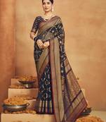 navy blue poly viscose georgette woven banarasi designer saree