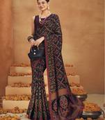 Black poly viscose georgette woven banarasi designer saree