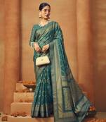 teal poly viscose georgette woven banarasi designer saree