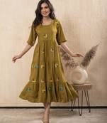 Women rayon flared embroidery dress
