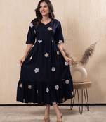 Women rayon flared embroidery dress