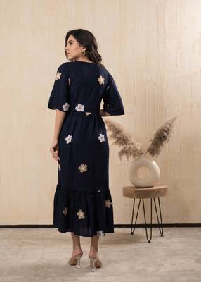 Women rayon flared embroidery dress 3