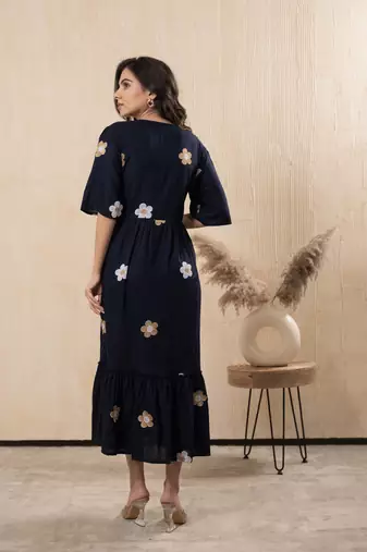 Women rayon flared embroidery dress