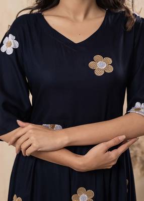 Women rayon flared embroidery dress 4