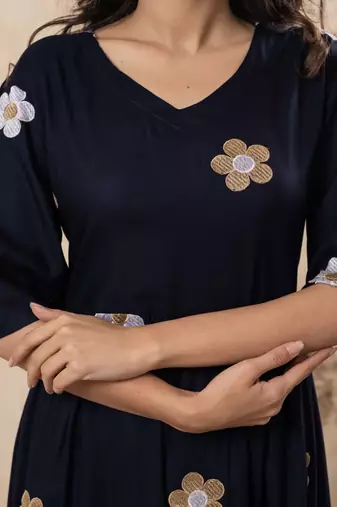 Women rayon flared embroidery dress
