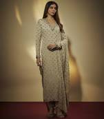 Grey sequins and mirror embroidered suit set with sequins dupatta