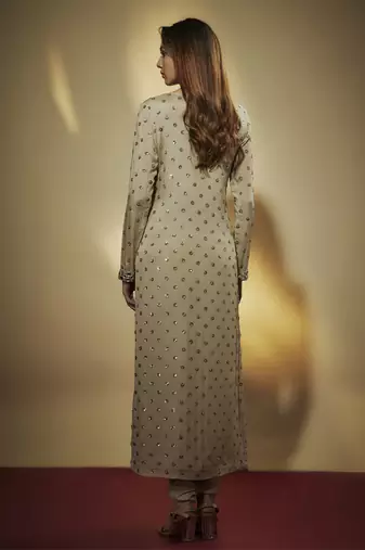 Grey sequins and mirror embroidered suit set with sequins dupatta