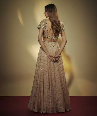 Caramel Shade Chinnon Chiffon Sequins And Mirror Embroidered Lehenga Set 2