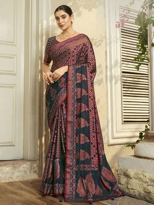 teal poly viscose georgette geometric pattern banarasi saree 1
