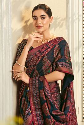 teal poly viscose georgette geometric pattern banarasi saree 2
