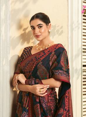 teal poly viscose georgette geometric pattern banarasi saree 3