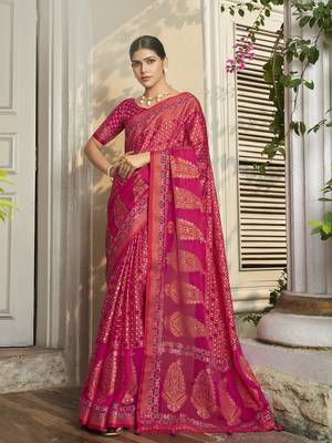magenta poly viscose georgette geometric pattern banarasi saree 1