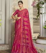 magenta poly viscose georgette geometric pattern banarasi saree
