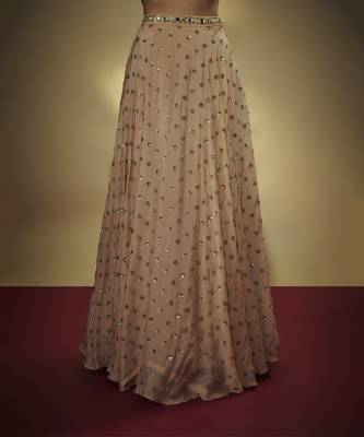 Caramel Shade Chinnon Chiffon Sequins And Mirror Embroidered Lehenga Set 4