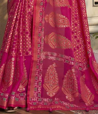 magenta poly viscose georgette geometric pattern banarasi saree 4