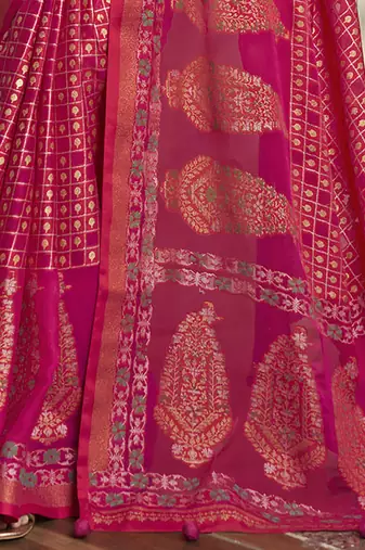 magenta poly viscose georgette geometric pattern banarasi saree