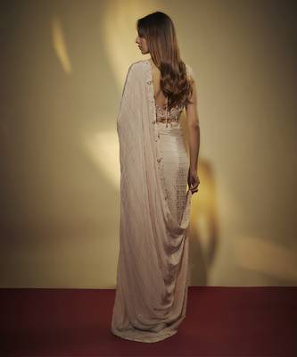 Pre draped cutdana and sequins hand embroidered saree 2