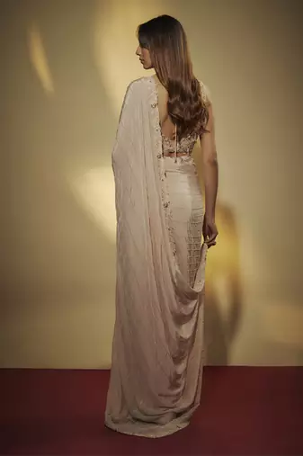 Pre draped cutdana and sequins hand embroidered saree