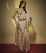 Pre drappe chinnon chiffon sequins and mirror work hand embroidered saree