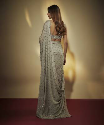 Steel grey sequins and mirror embroidered draped skirt set. 3