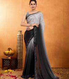 grey chiffon swaroski work work saree with unstitched blouse piece