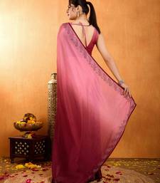 maroon chiffon swaroski work work saree with unstitched blouse piece