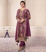 Purple chinon digital print sequin embroidered semi-stitched salwar suit