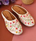 women's embellished embroidered canvas upper slip on mojaris