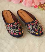 women's embellished embroidered canvas upper slip on mojaris