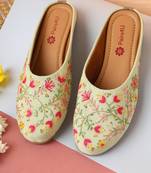 women's embellished embroidered canvas upper slip on mojaris