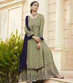 sea-green georgette unstitched mirror top and bottom with dupatta